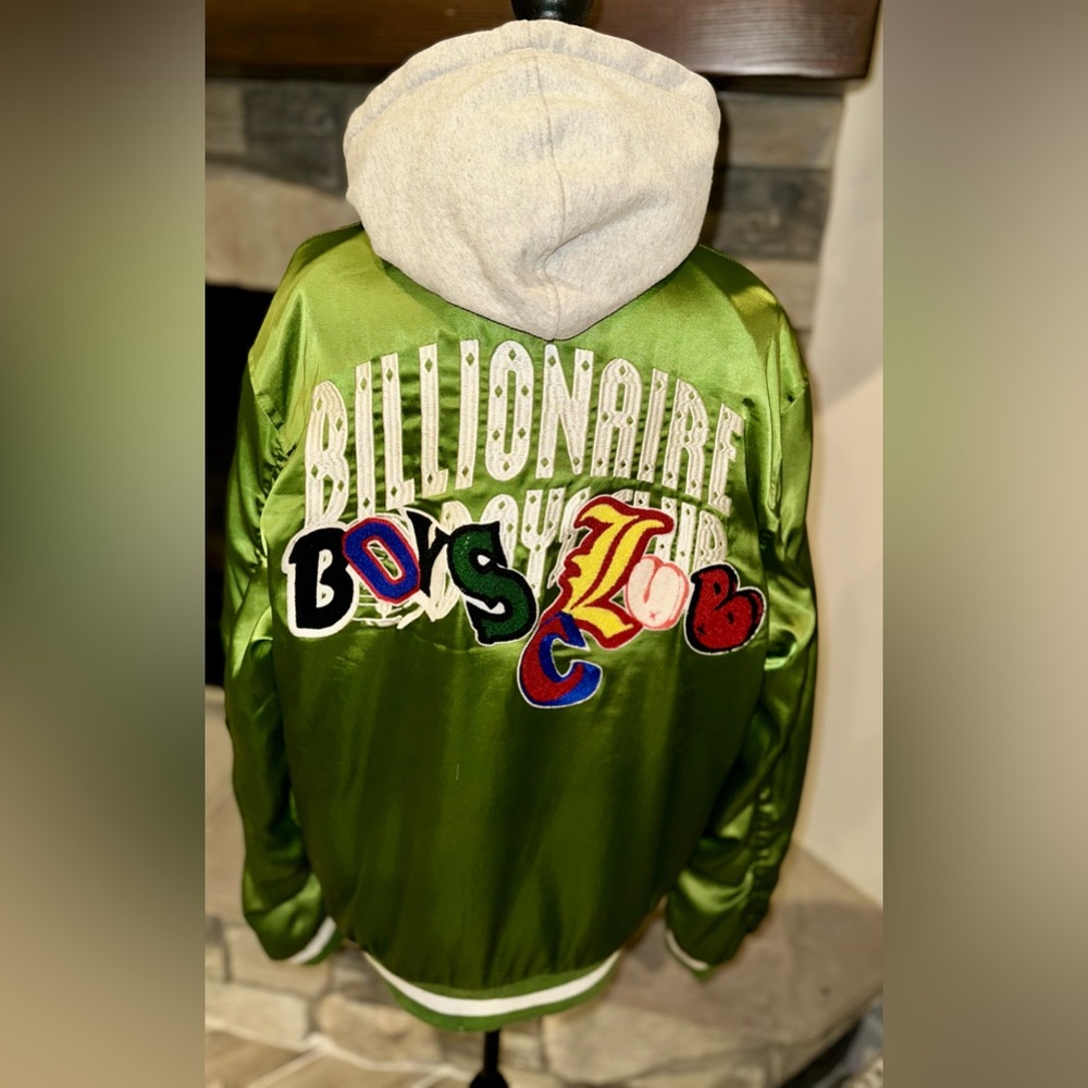 Billionaire Boys Club Green Space Walk Satin bomber jacket with removable Hoodie
